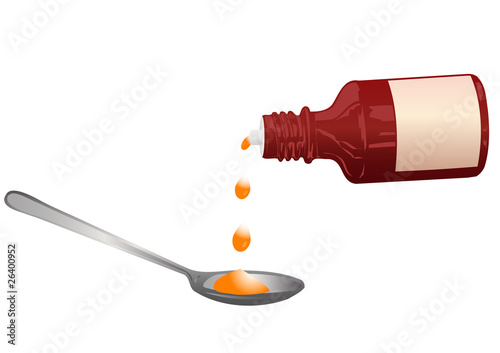 Vector illustration a bottle with a medicine and a spoon