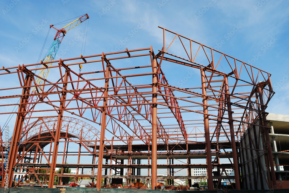 Skeleton of a new building from metal