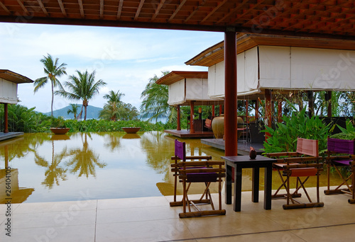 Lounge pool view area at luxury hotel, Phuket, Thailand