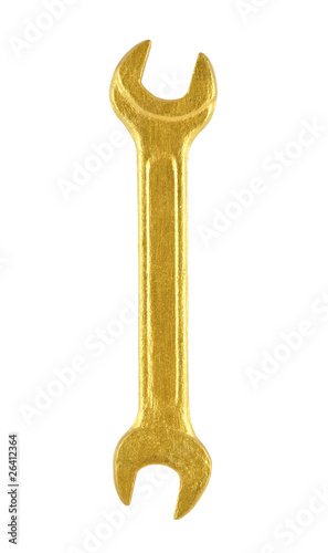 gold wrench isolated on white background