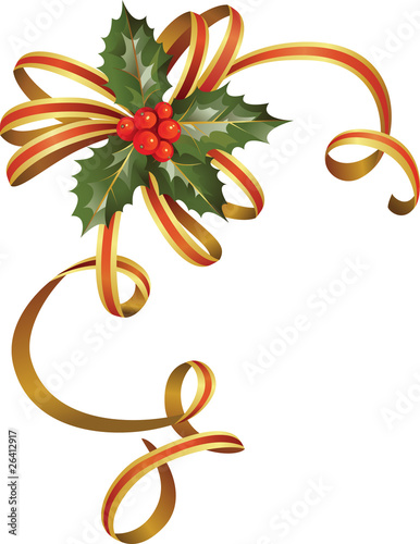 nice christmas holly tree with berries in the corner