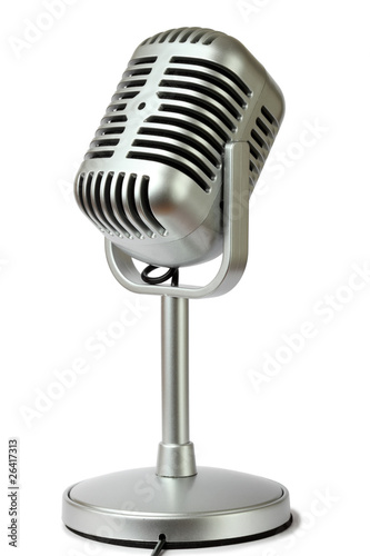 plastic studio microphone metallic color on pedestal photo