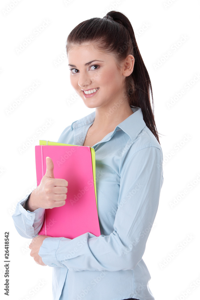 Young woman student gesturing. Young woman student gesturing.