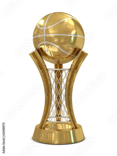 Golden - silver basketball award trophy with ball and net photo