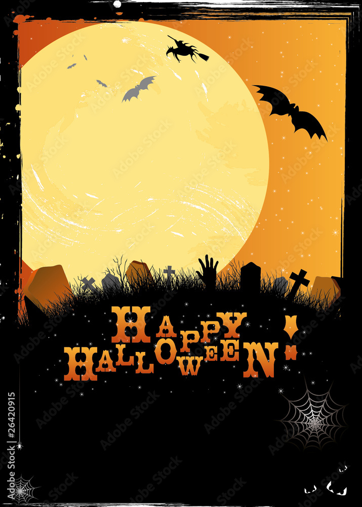 Halloween invitation or card in orange design