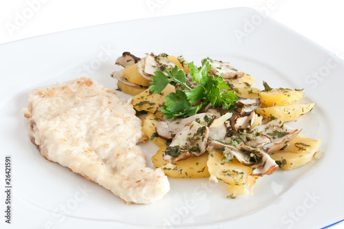 chicken escalope with potatoes and mushroom photo