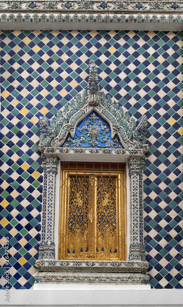 Ancient architecture design of window in thai temple