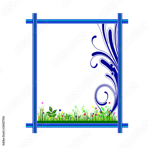 blue frame with grass illustration
