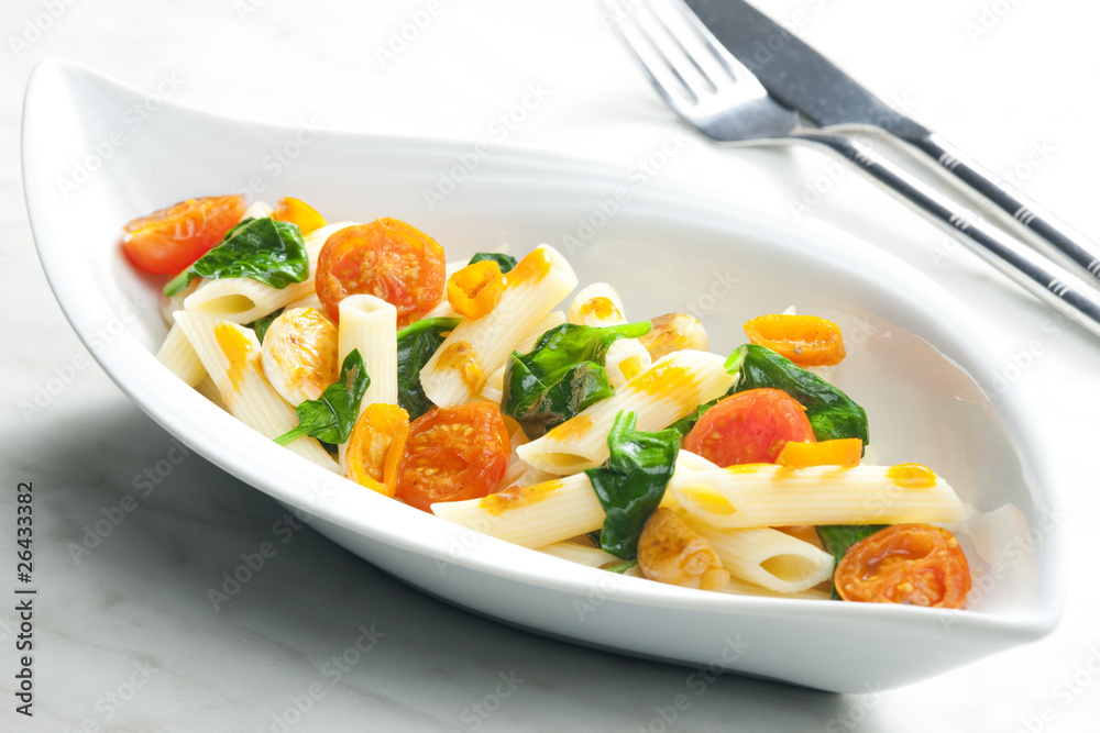 pasta penne with spinach and cherry tomatoes pasta penne with spinach and cherry tomatoes