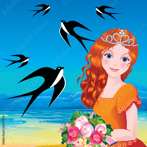 Beautiful princess against the sea background.