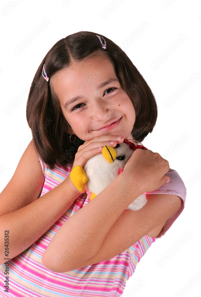 Smiled young girl with his favorite plush toy Smiled young girl with his favorite plush toy