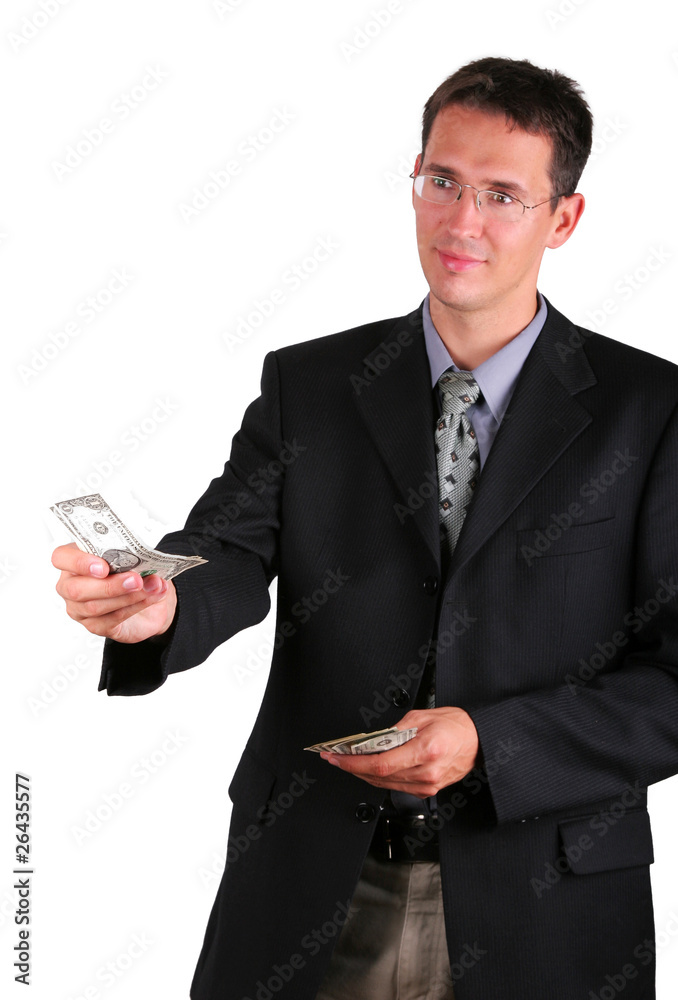 Business men give some notes Business men give some notes