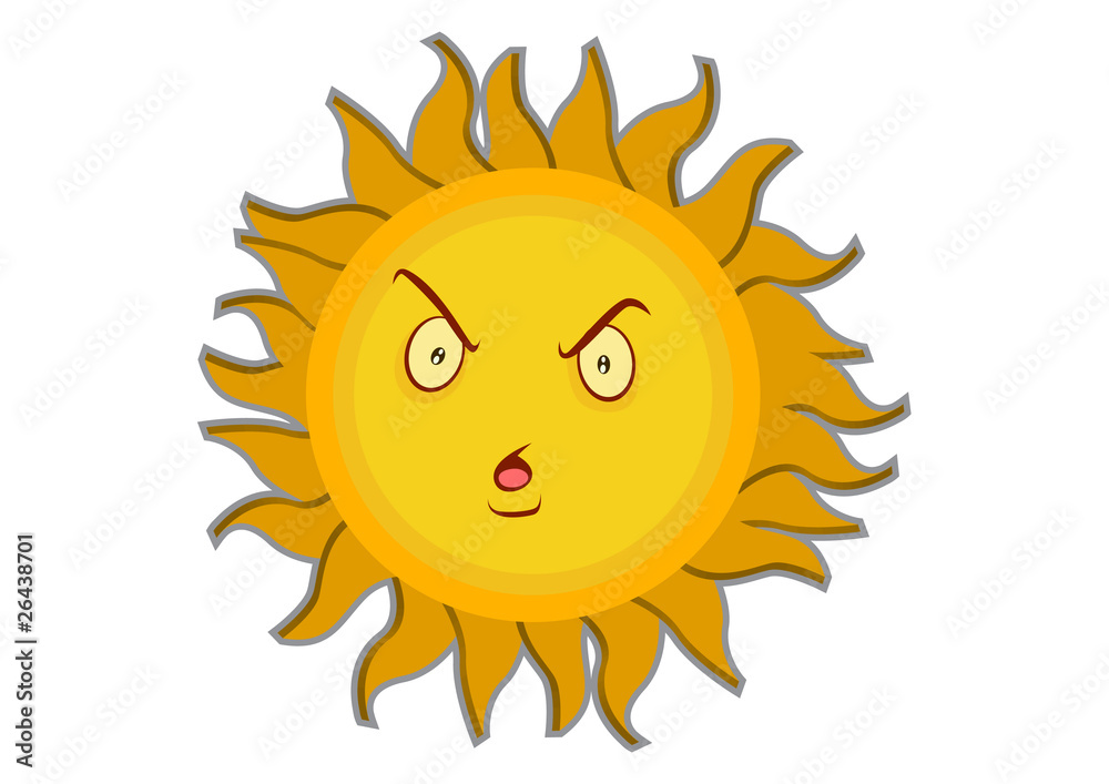 Angry Sun Cartoon Character Illustration in Vector