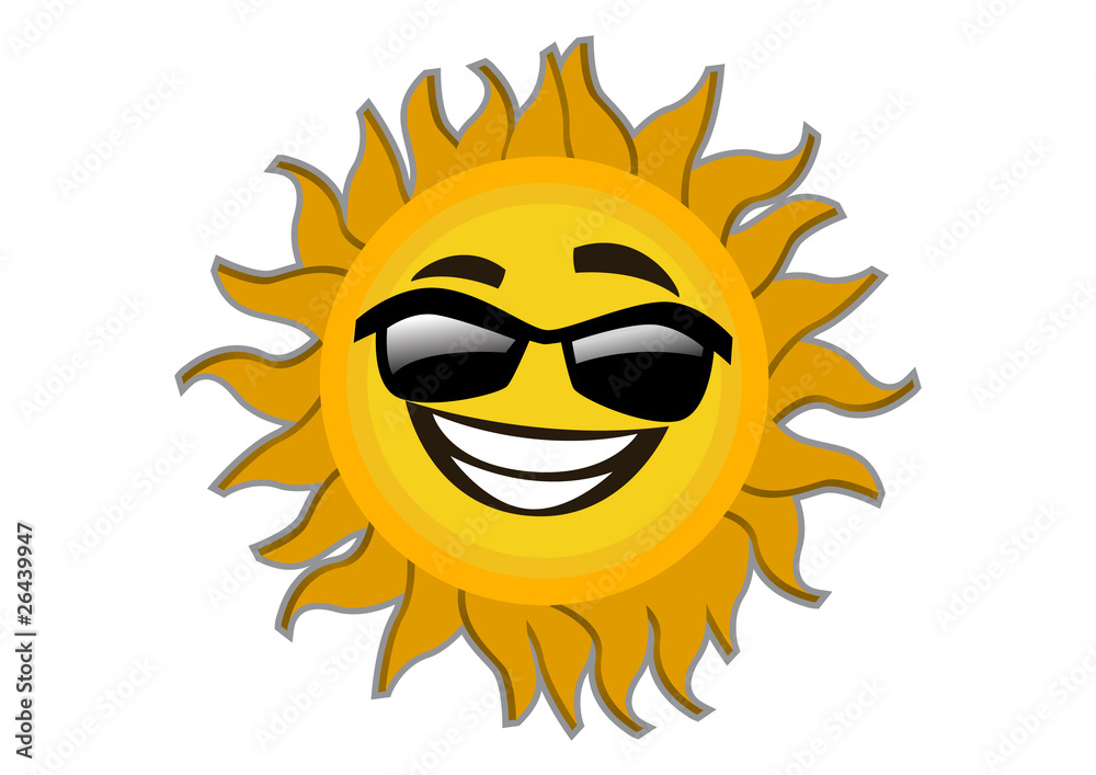 Smiling SunGlass Sun Cartoon Character Illustration in Vector