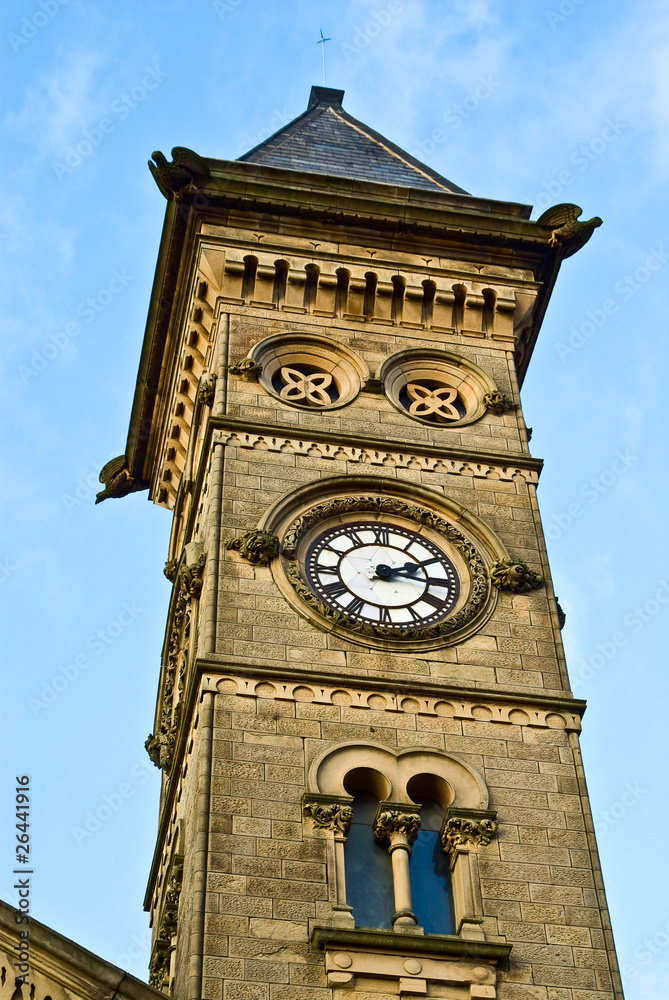 Clock tower of the old church in Preston, UK
