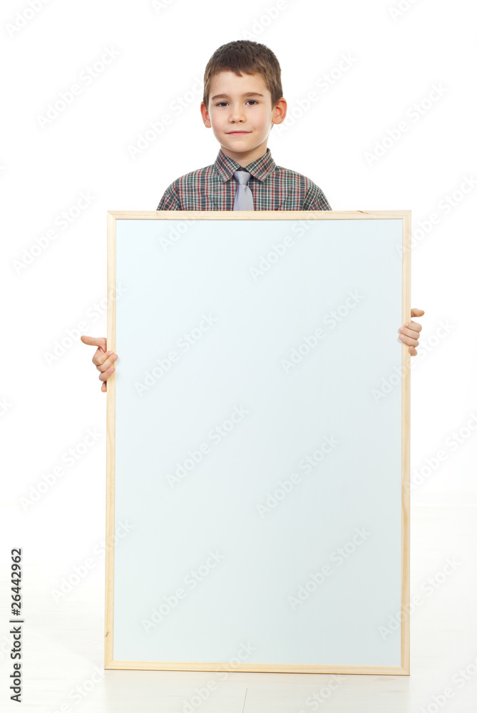 Preschooler holding blank placard Preschooler holding blank placard
