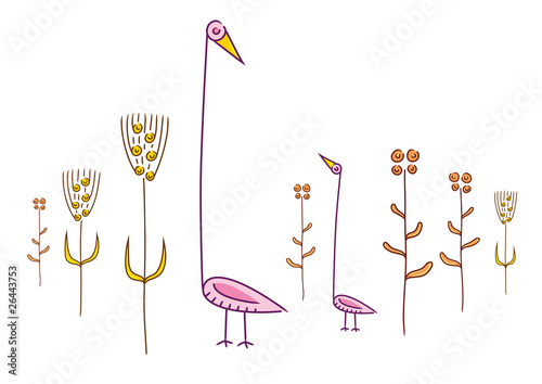 strani uccelli e fiori