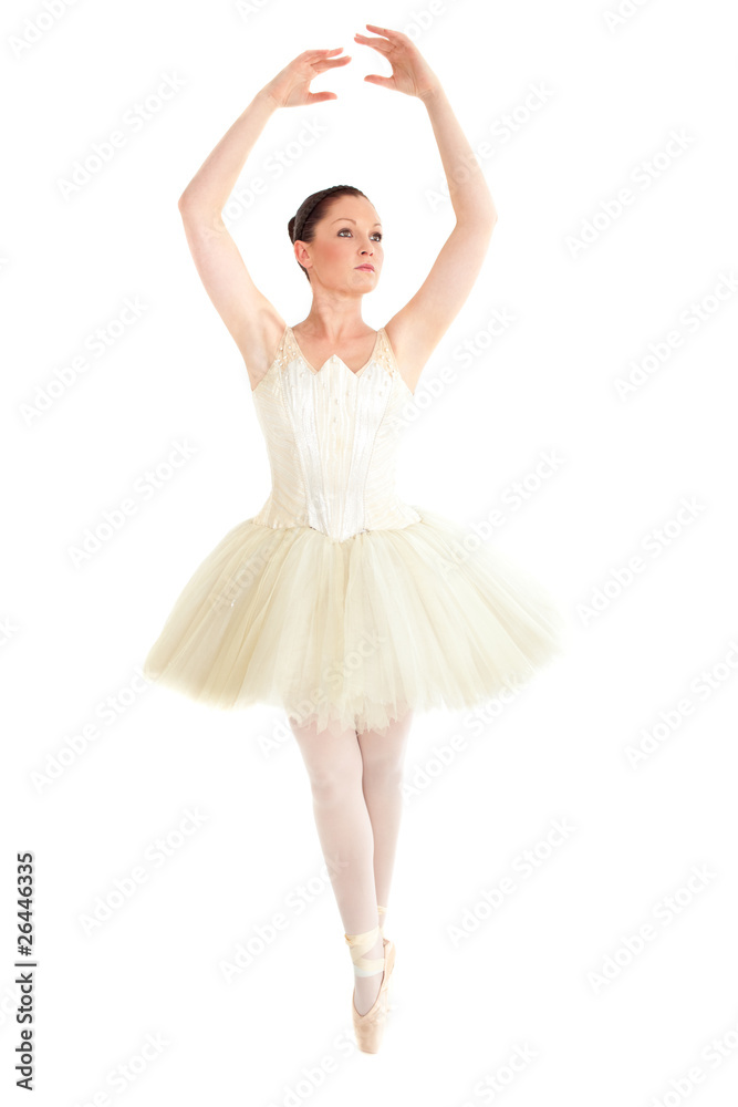 Radiant ballet dancer training over white background
