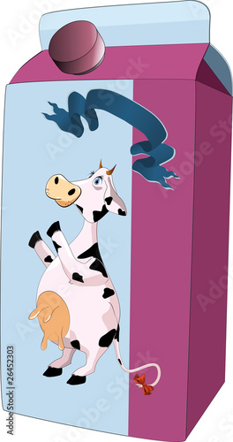 Package of milk with a cow