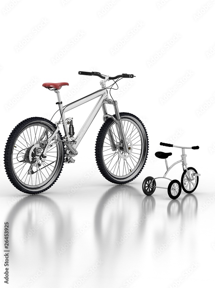 Children's bicycle against a sports bike Children's bicycle against a sports bike