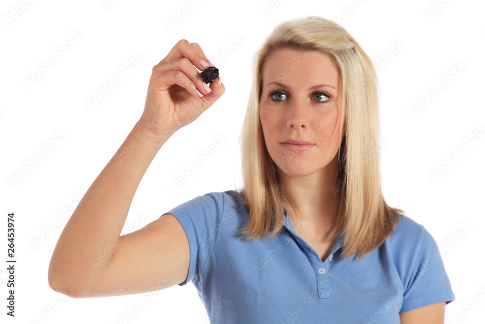 Junge Frau skizziert etwas / extra copy space Junge Frau skizziert etwas / extra copy space