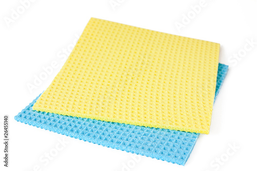 blue and yellow rag on white background