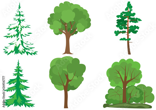 set of vector green trees