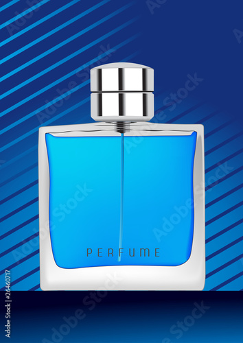 Perfume bottle in blue background