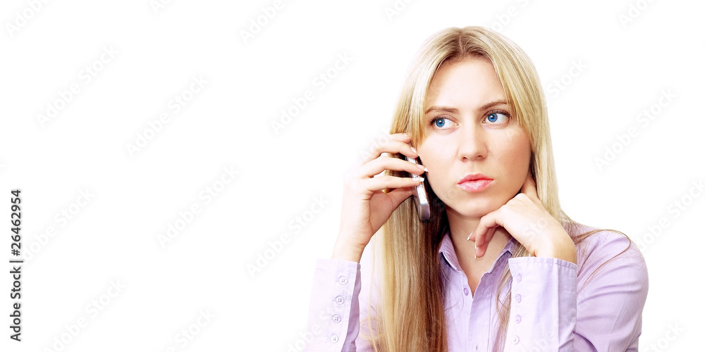 Happiness businesswoman calling by phone on the business archite Happiness businesswoman calling by phone on the business archite