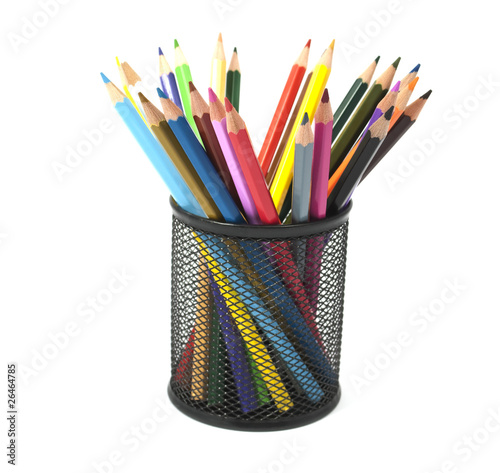 colored pencils in a basket