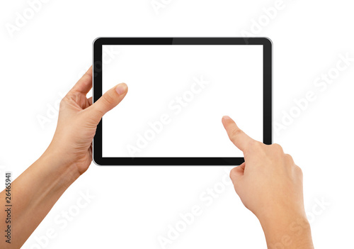 a male hand holding a touchpad pc