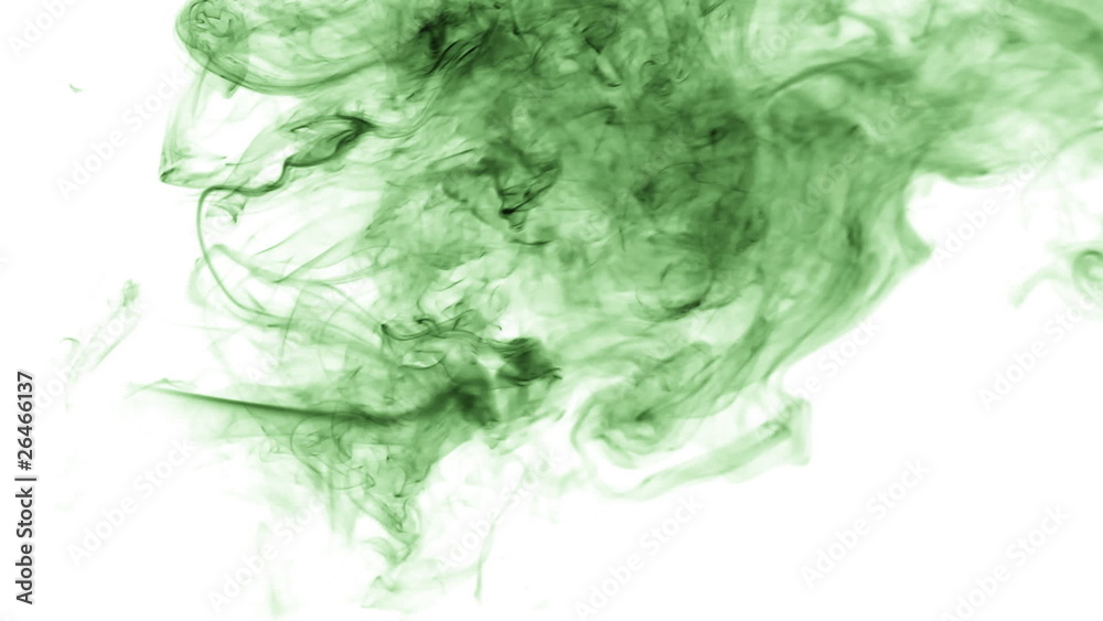 Green trail of smoke over white background