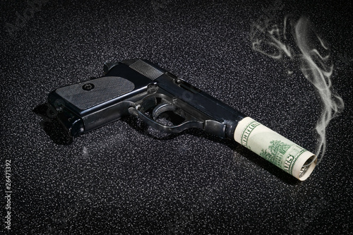Pistol with imitation of silencer from dollar greenback photo