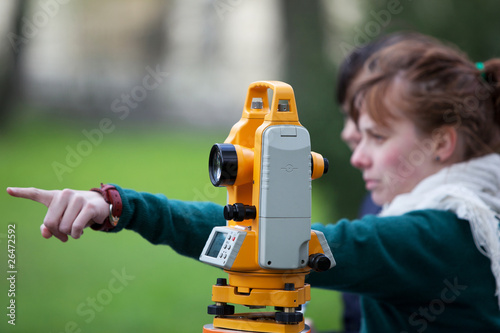 Obraz na plátně young land surveyor at work