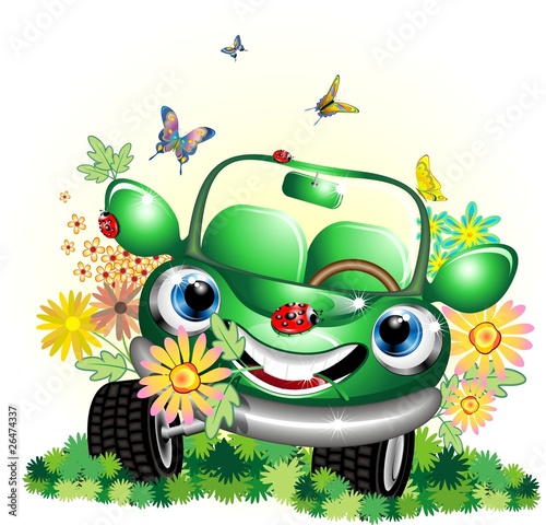 Auto Verde Ecologica Cartoon-Ecological Green Car-Vector #26474337