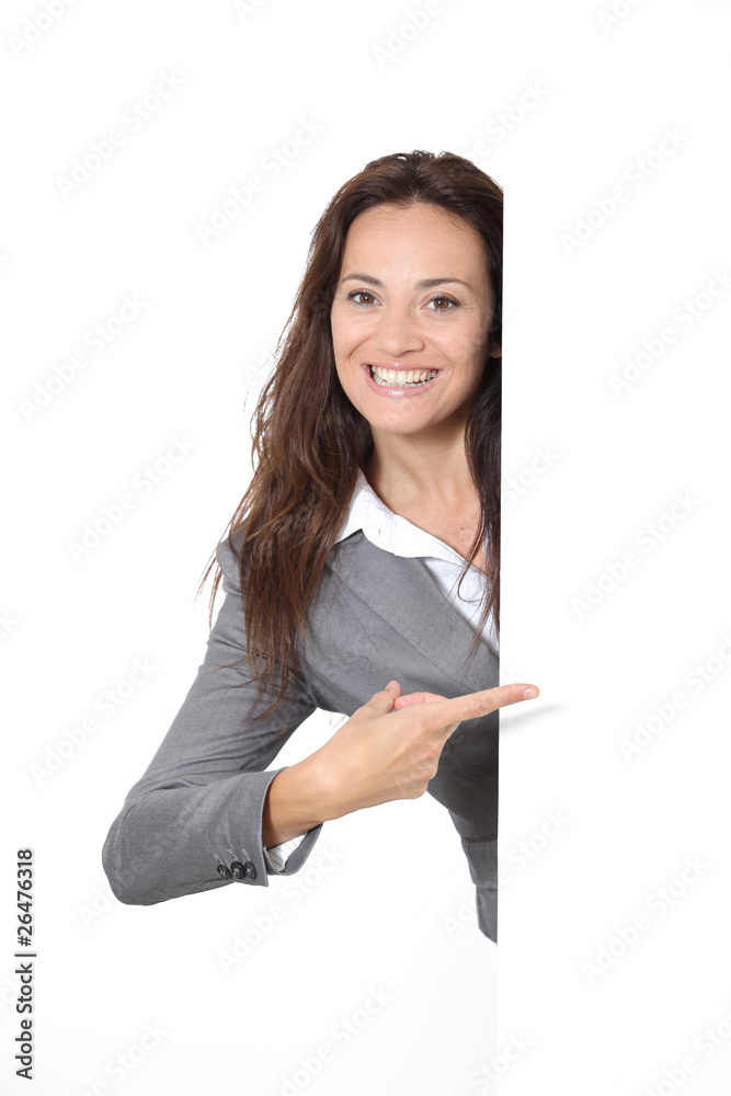 Businesswoman showing message board Businesswoman showing message board