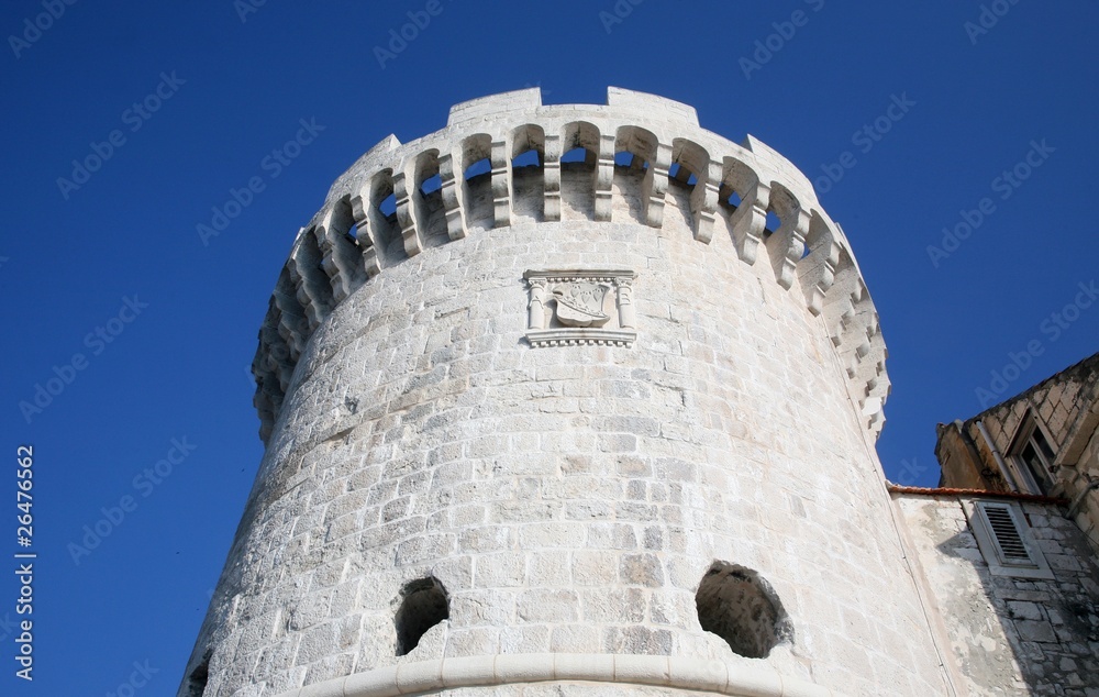 Old rounded fortress in Korcula, Dalmatia region, Croatia