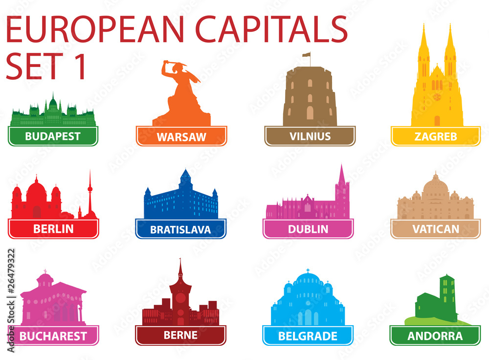 Naklejka premium Europejskie symbole kapitałowe