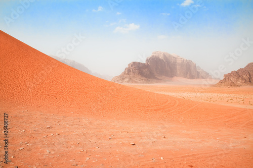 Red desert sand dune Wadi Rum  Jordan