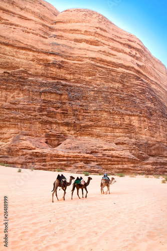 Camel trip through siq Um Tawaqi, Wadi Rum, Jordan