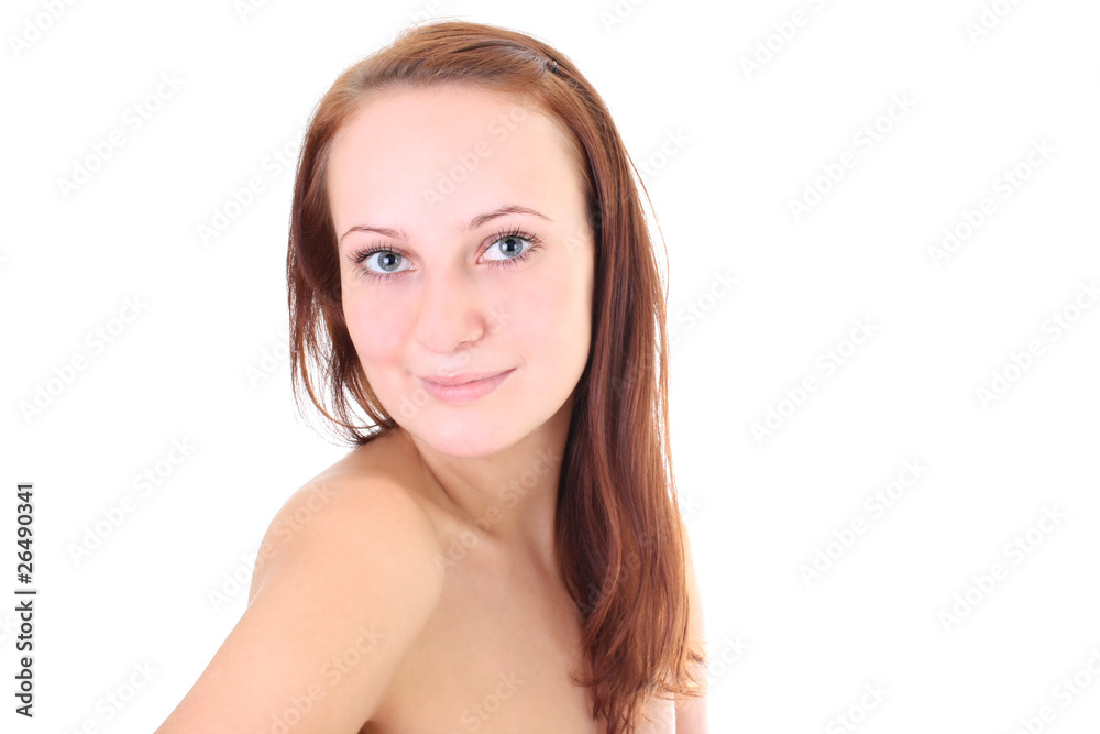 red-haired woman over white background red-haired woman over white background