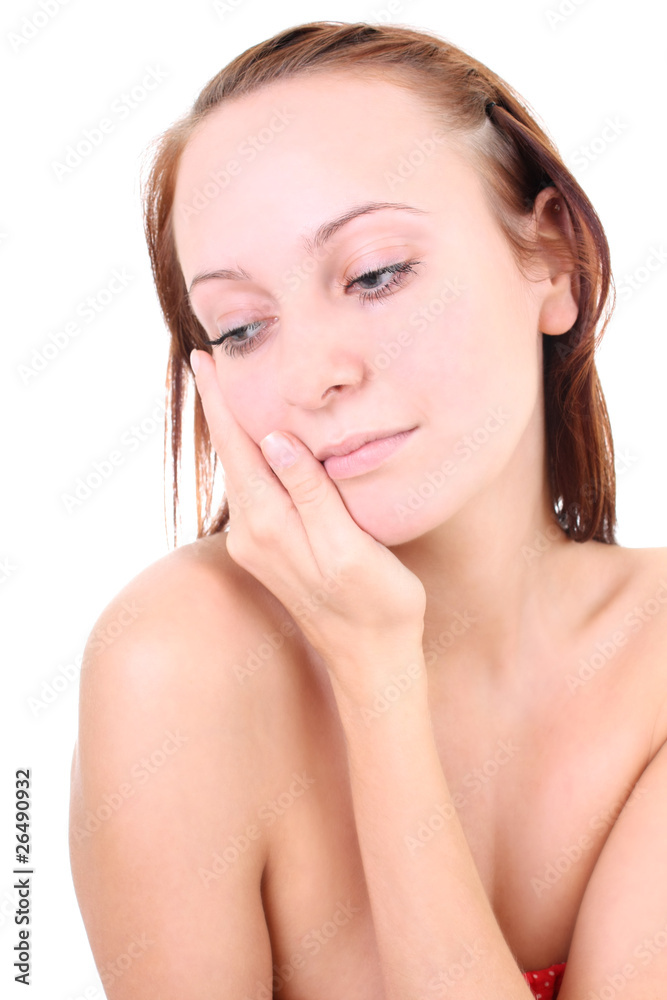portrait of young healthy red-haired woman over white portrait of young healthy red-haired woman over white