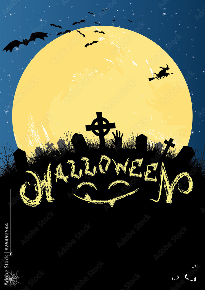 Halloween invitation or card in blue and black