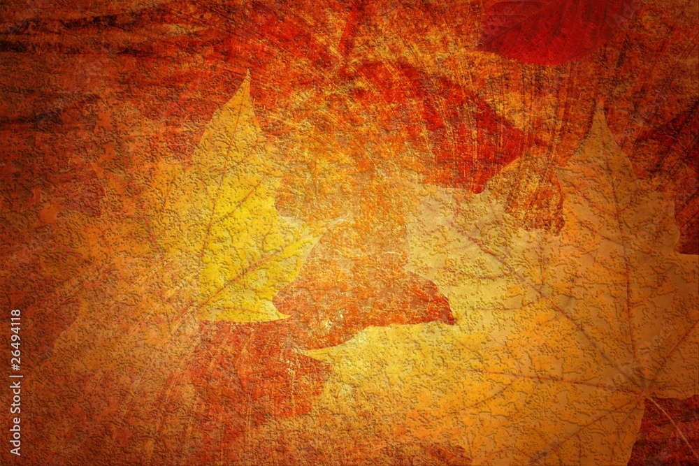 Fototapeta premium Autumn background in retro style with yellow leaves