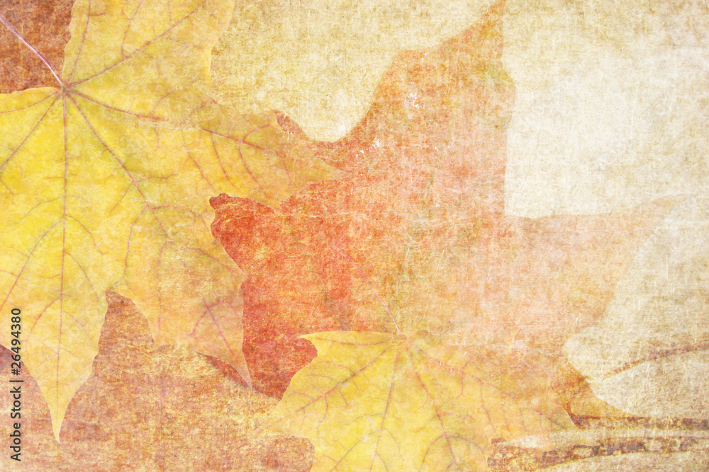 Autumn background in retro style with yellow leaves