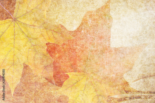 Autumn background in retro style with yellow leaves