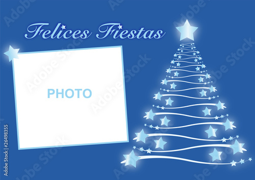 Felicitación de navidad azul con árbol