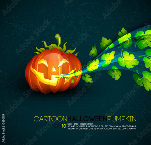 Funny Halloween Pumpkin with Spreading Leafs