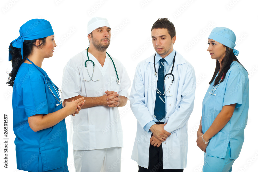 Sad team doctors have a discussion Sad team doctors have a discussion