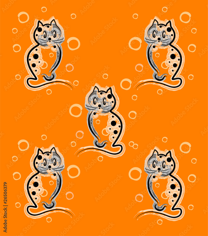 seamless pattern with funny kittens on the orange background  fo